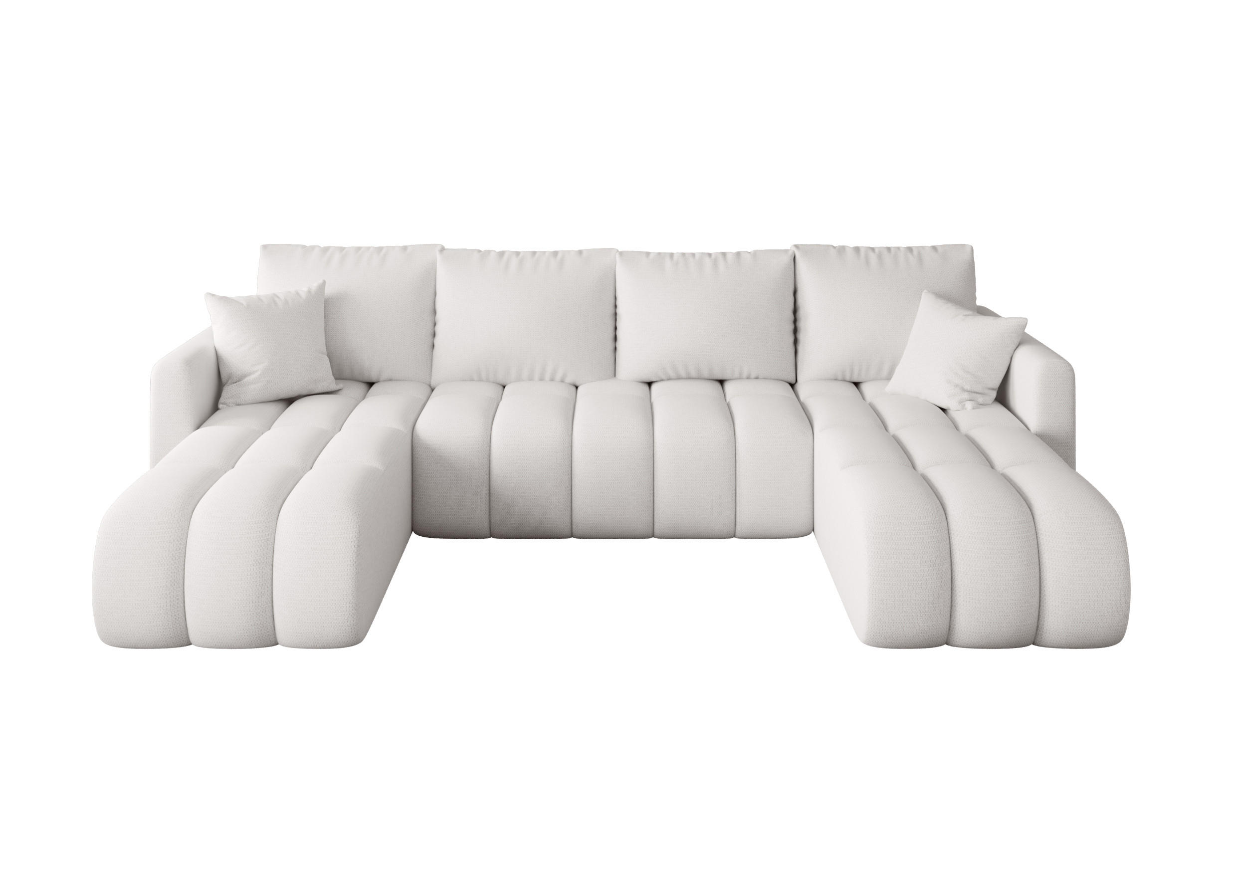 WOHNLANDSCHAFT GARDA U-Form weiß Strickstoff Aragon 1 - Schlaffunktion, Bettkasten - Weiß, Textil (305/88/150cm) - Cornero