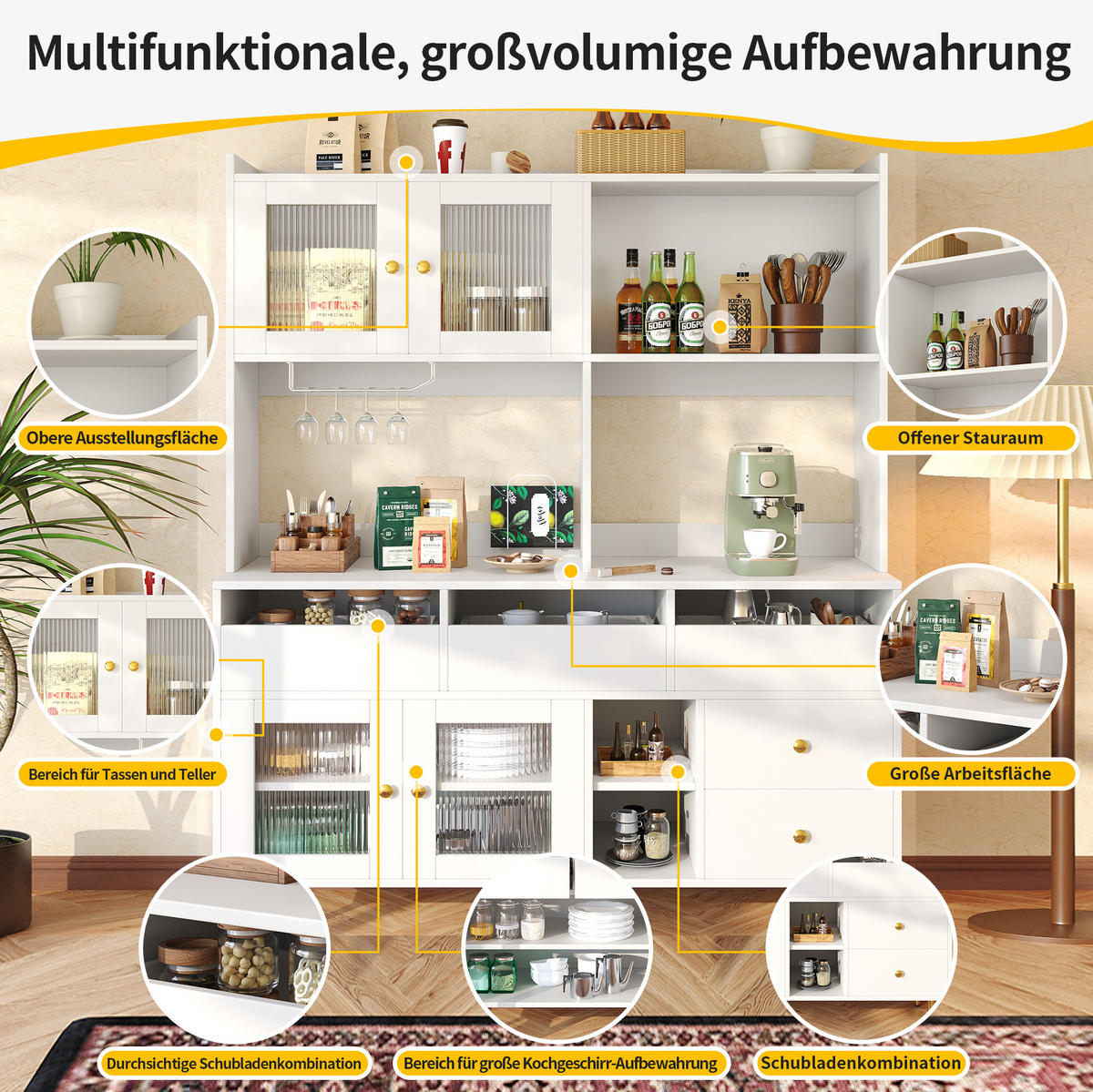 SIDEBOARD 145/39/171 cm Weiß aus MDF mit Changhong-Glas und Weinregal - Weiß, Holzwerkstoff (39/171/145cm) - OKWISH