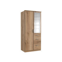 KLEIDERSCHRANK Click in Plankeneiche - Drehtürenschrank 91 cm Breite mit Spiegel - Braun, Holzwerkstoff (91/199/58cm)