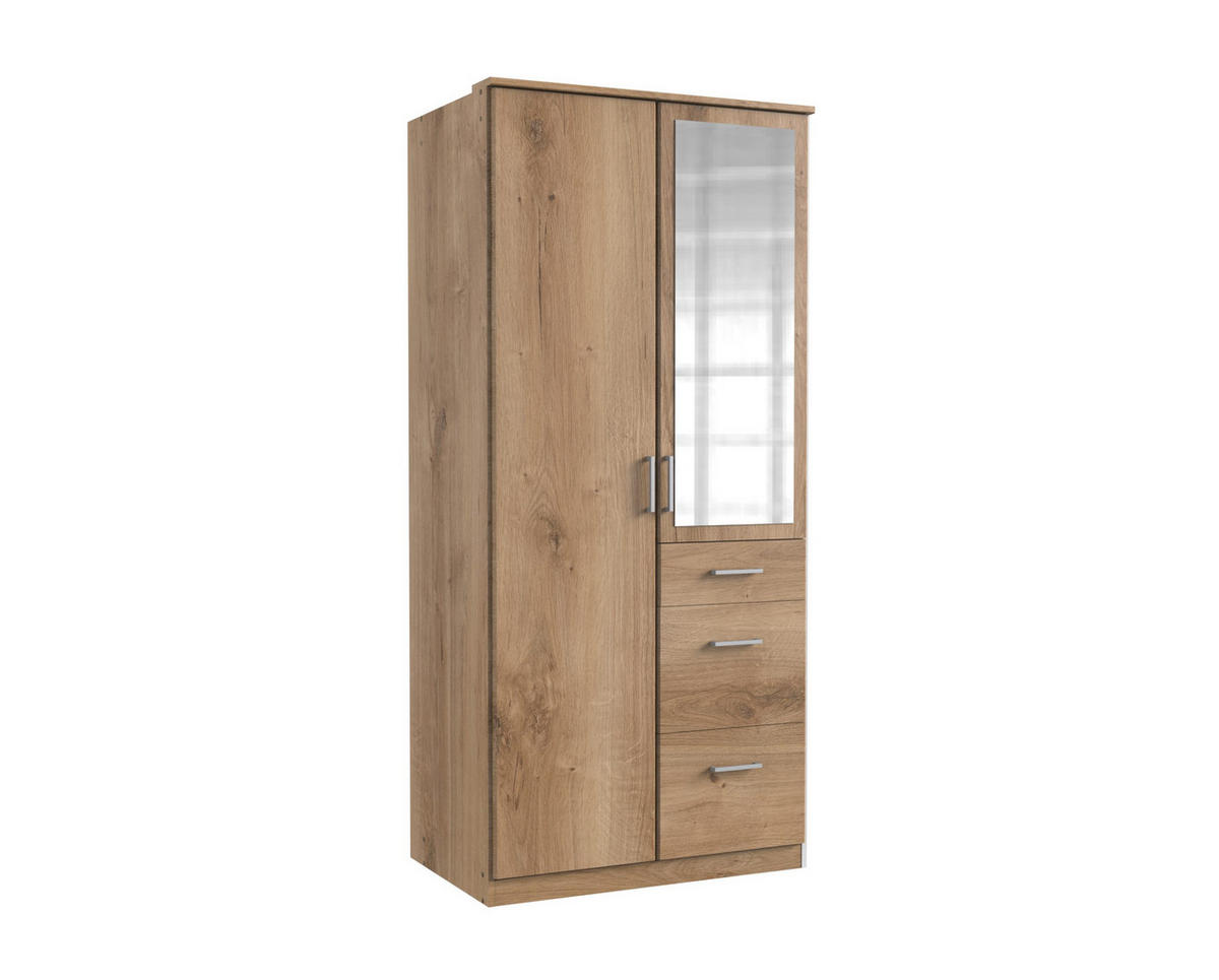 KLEIDERSCHRANK Click in Plankeneiche - Drehtürenschrank 91 cm Breite mit Spiegel - Braun, Holzwerkstoff (91/199/58cm)