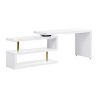 SCHREIBTISCH ausziehbar mit 360° drehbarer Platte - MDF lackiert - Weiß & Goldfarben - NICEPHORE II - Weiß, Holz (200/60/76cm) - Vente-Unique