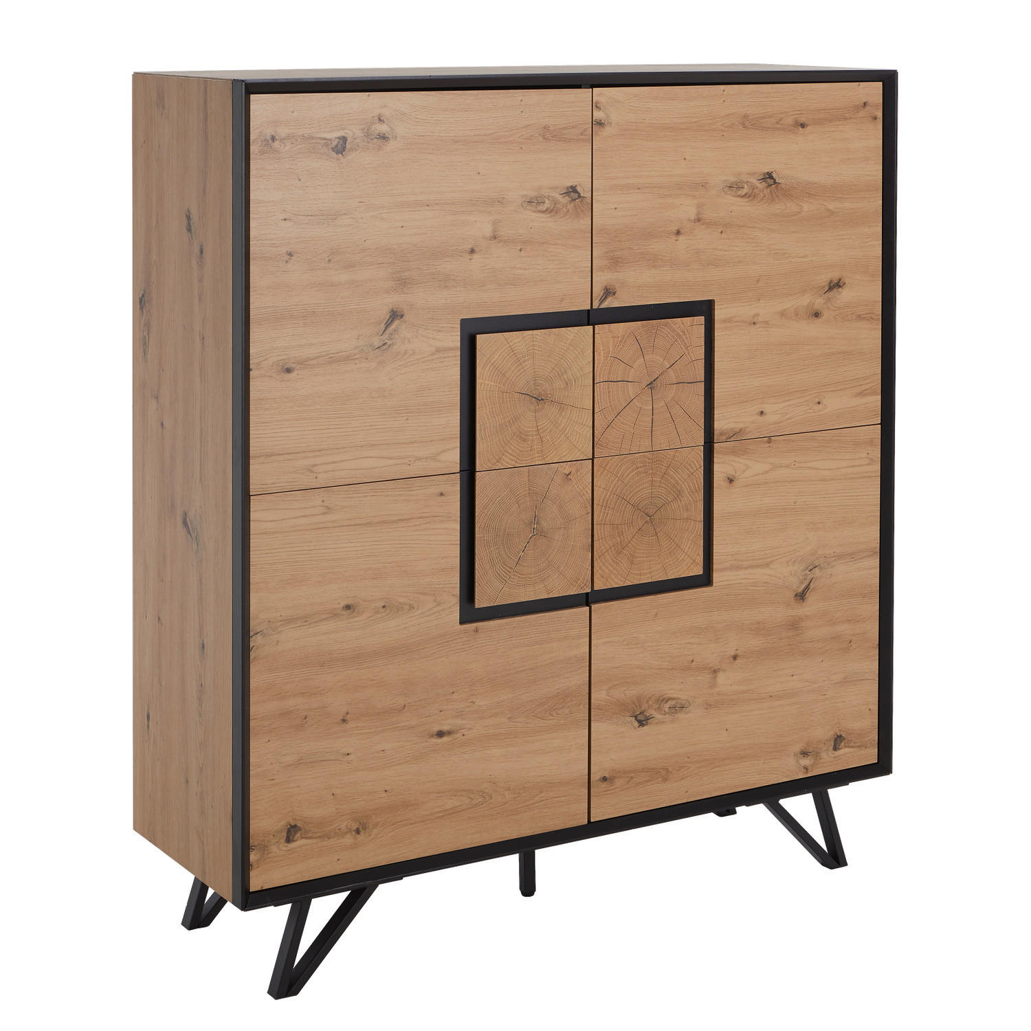 HIGHBOARD - Eiche Dekor / Schwarz - Schwarz/Braun, Holzwerkstoff/Metall (116/131/40cm) - home24