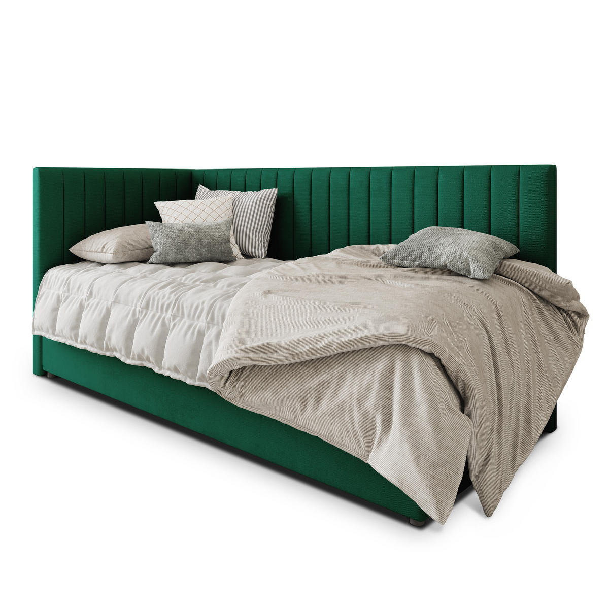 POSTEL BOXSPRING ARIS 90x200 cm, s matrací a úložným prostorem, tmavě zelená - tmavě zelená, kompozitní dřevo/textil (90/200cm) - MASSENO