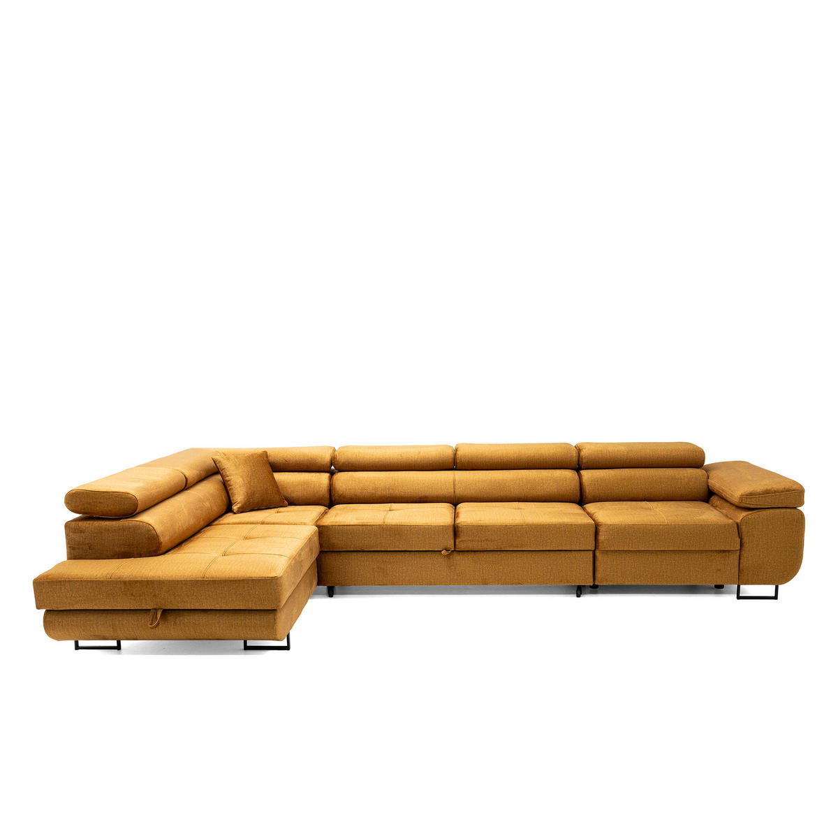 ECKSOFA WILD MAXI L Links mit Schlaffunktion 125x195 Velours Gold - Chromfarben/Goldfarben, Holz/Textil (203/350cm) - Muffo