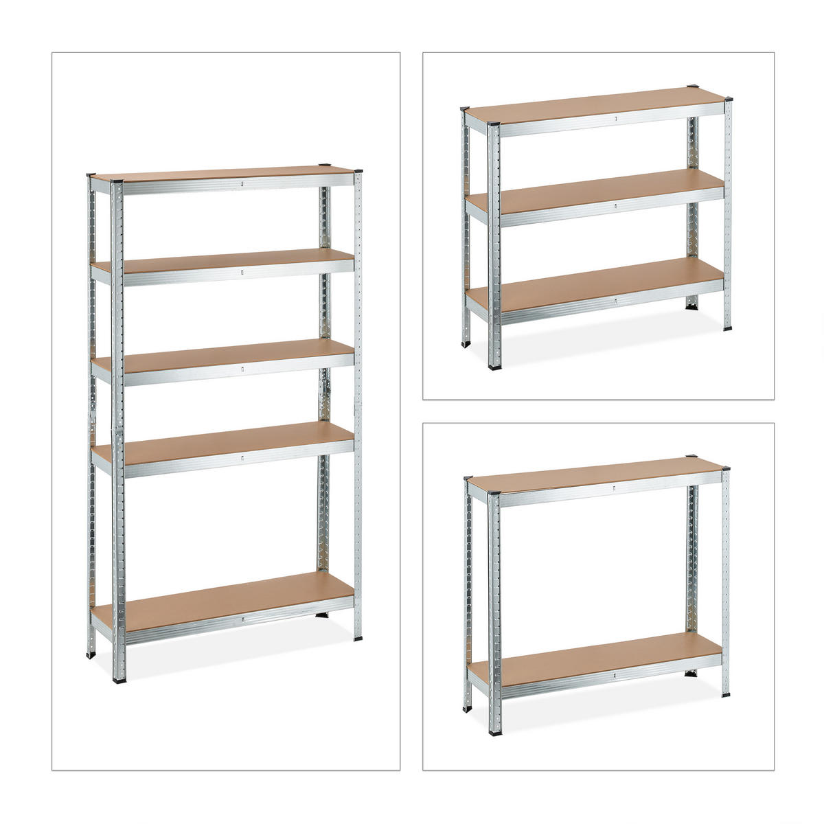 SCHWERLASTREGAL - Silberfarben, Holzwerkstoff/Metall (100/180/30cm) - Relaxdays