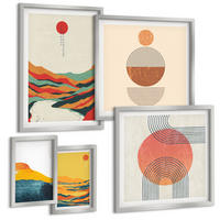 BILDER SET 5er Set - 50x50 cm & 20x30 cm & 40x60 cm Silberner Rahmen - Abstrakte Berglandschaften - Silberfarben, Kunststoff (40/60cm) - TULUP