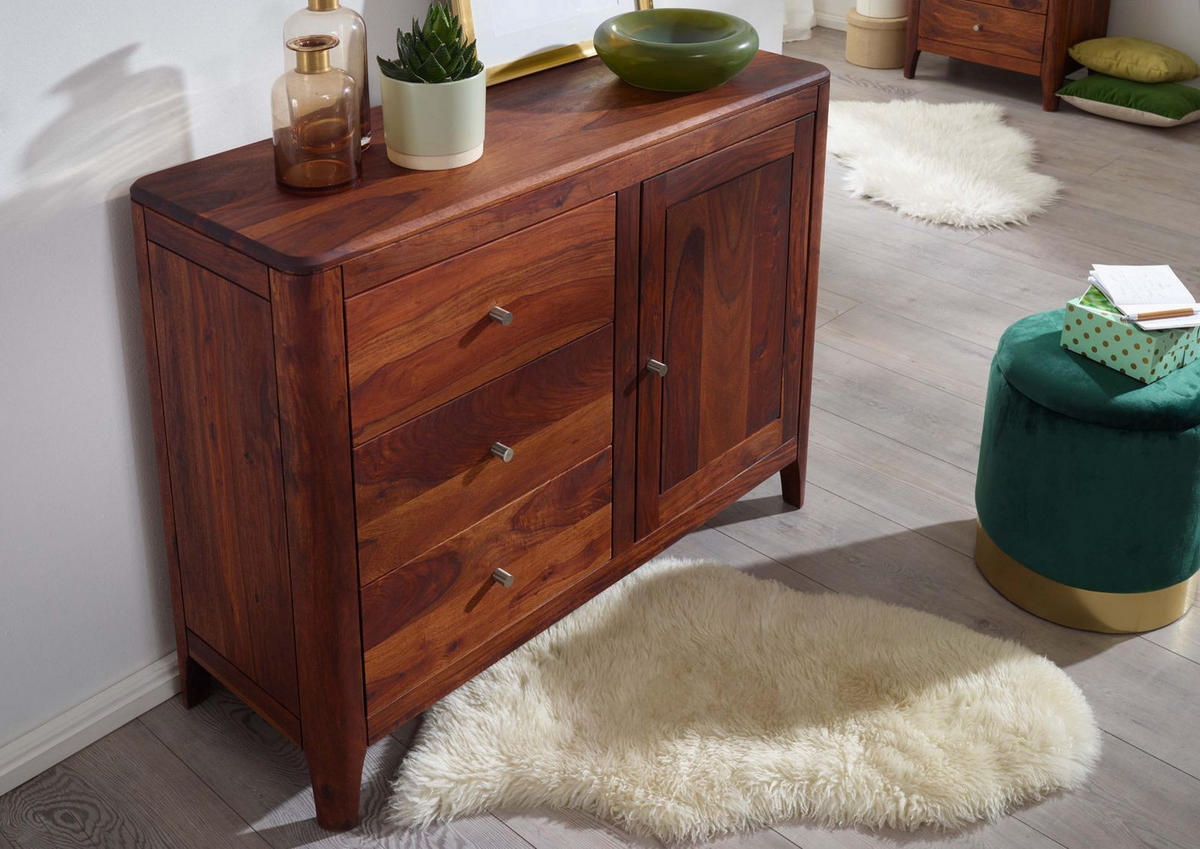 SIDEBOARD Sheesham110x40x86 walnuss geölt BROOKLYN #21 - Dunkelbraun, Holz (110/86/40cm) - Massivmoebel24