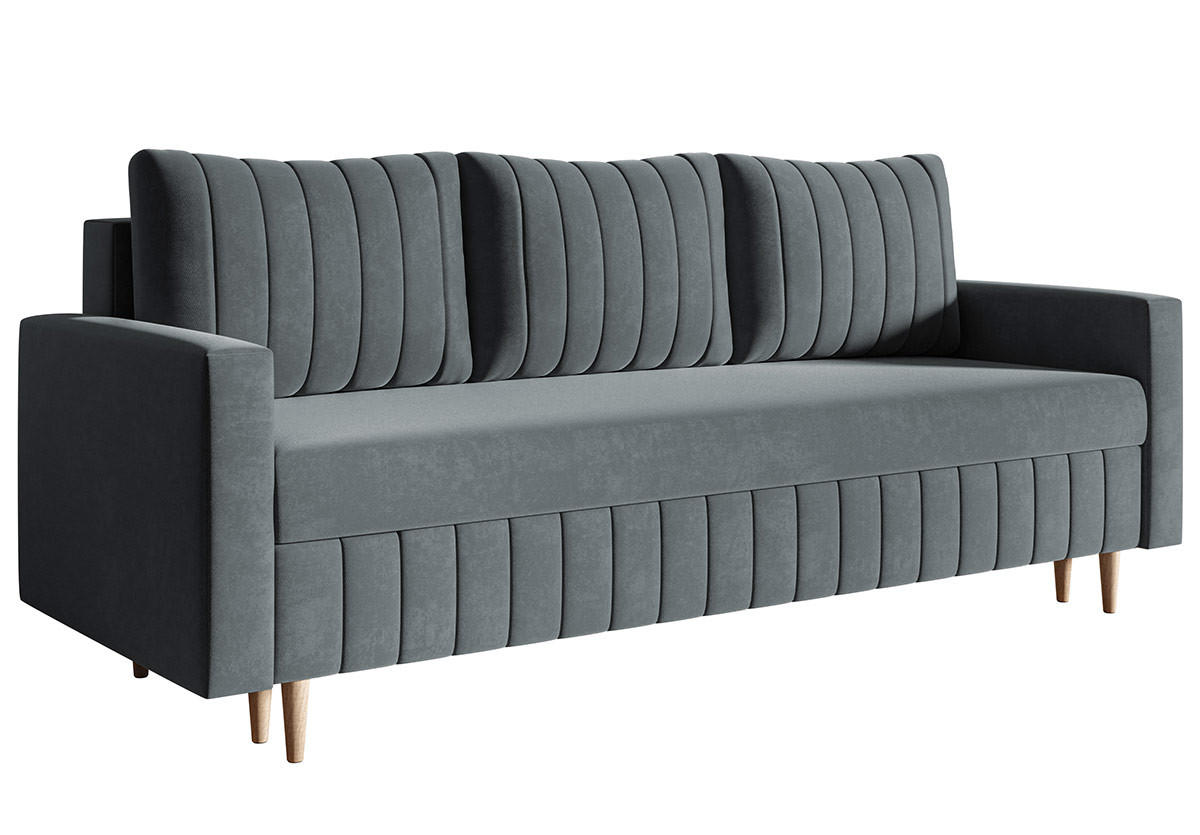 SCHLAFSOFA 215 cm Scandi, 3-seater, Bettkasten, Beine, Dunkelgrau - Dunkelgrau, Holz (215/94/90cm) - Emporius