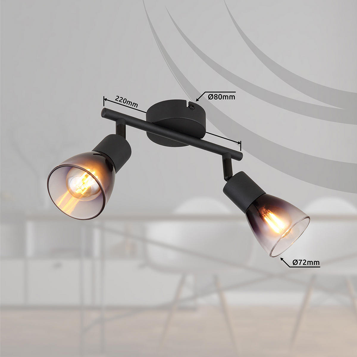 DECKENLEUCHTE Metall Schwarz-matt Rauchglas - Schwarz, Glas (22/8/18.5cm) - Globo Lighting