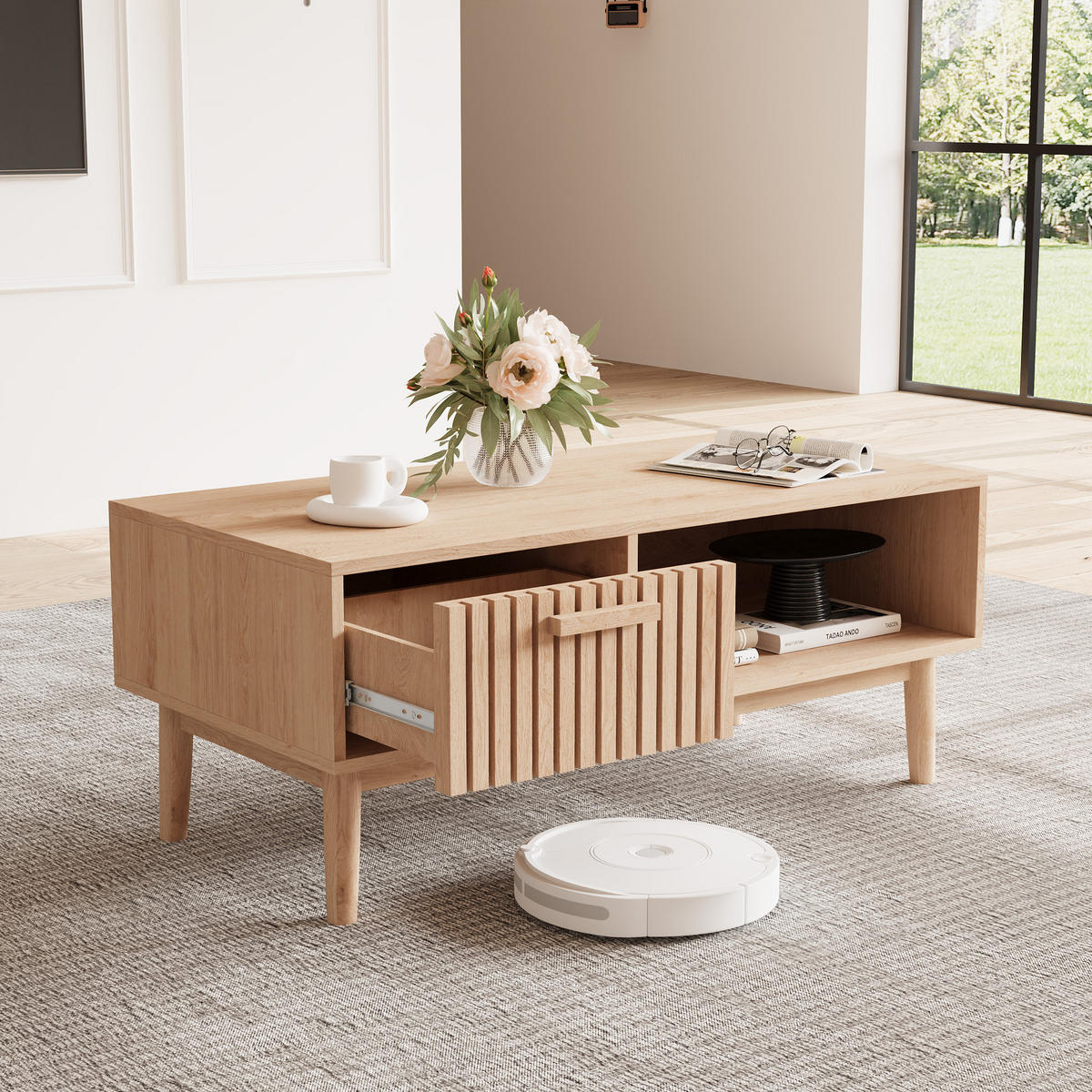 COUCHTISCH 100x50 cm mit Schublade & Ablage, Modern - Naturfarben, Metall (50/100/43cm) - EuroLiving