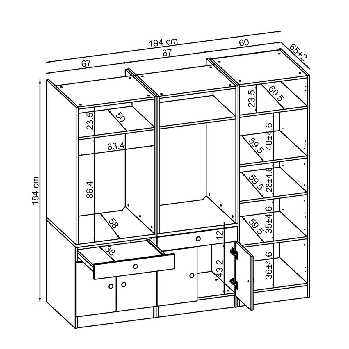 WASCHMASCHINENSCHRANK Serie 1 194cm Breit, 184cm Hoch - Schwarz, Holzwerkstoff (194/184/67cm)