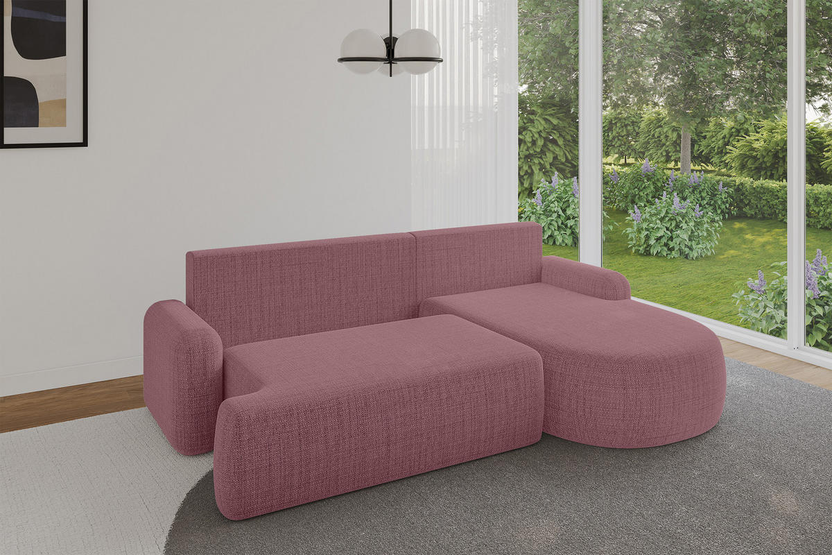 ECKSOFA mit Schlaffunktion und Bettkasten LIRA-L - 264x172x89 Altrosa - Altrosa, Holzwerkstoff/Textil (172/264cm) - ALTDECOR