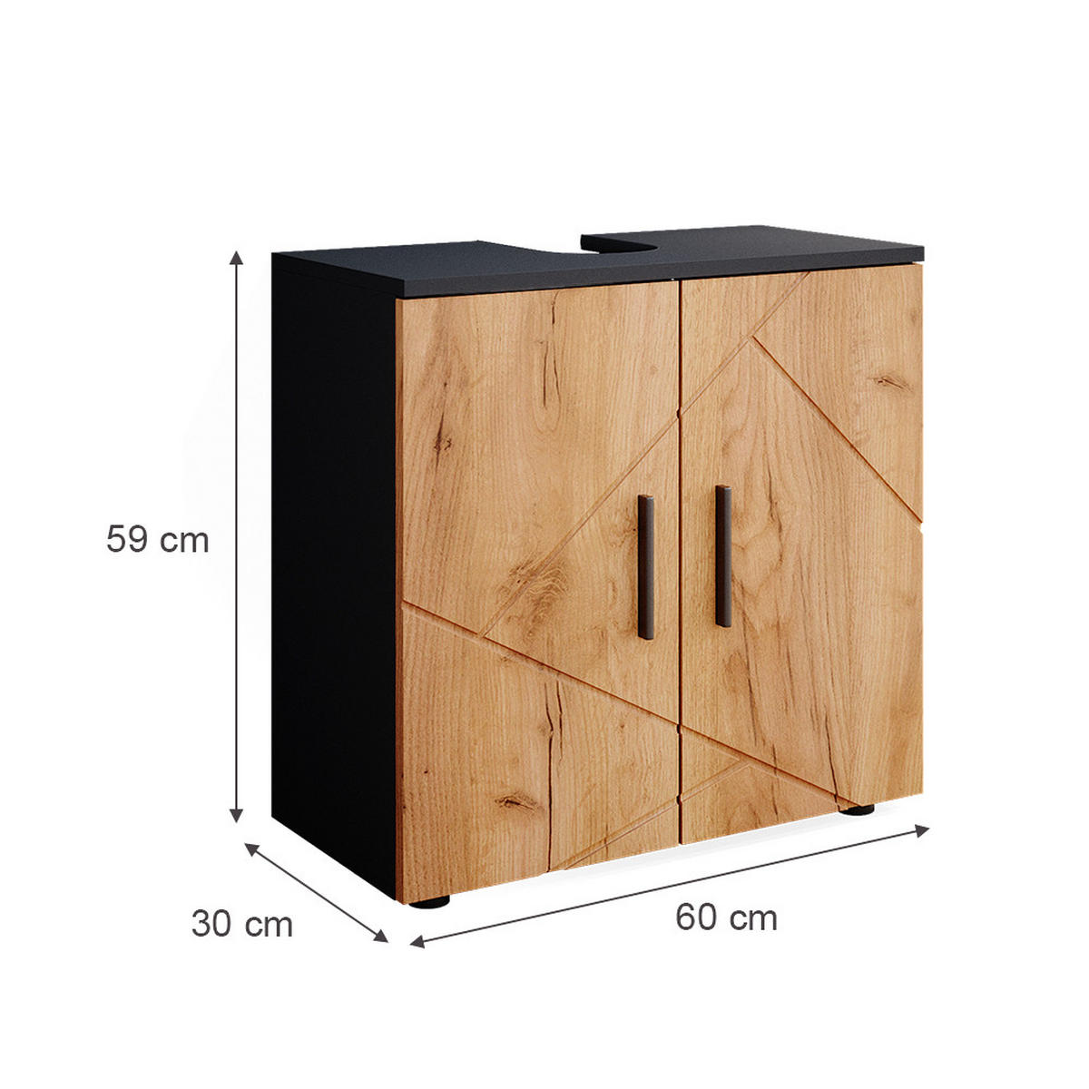WASCHBECKENUNTERSCHRANK Irma Goldkraft Eiche/Anthrazit 60 x 59 cm - Eiche Wotan, Holzwerkstoff (60/59/30cm) - Vicco