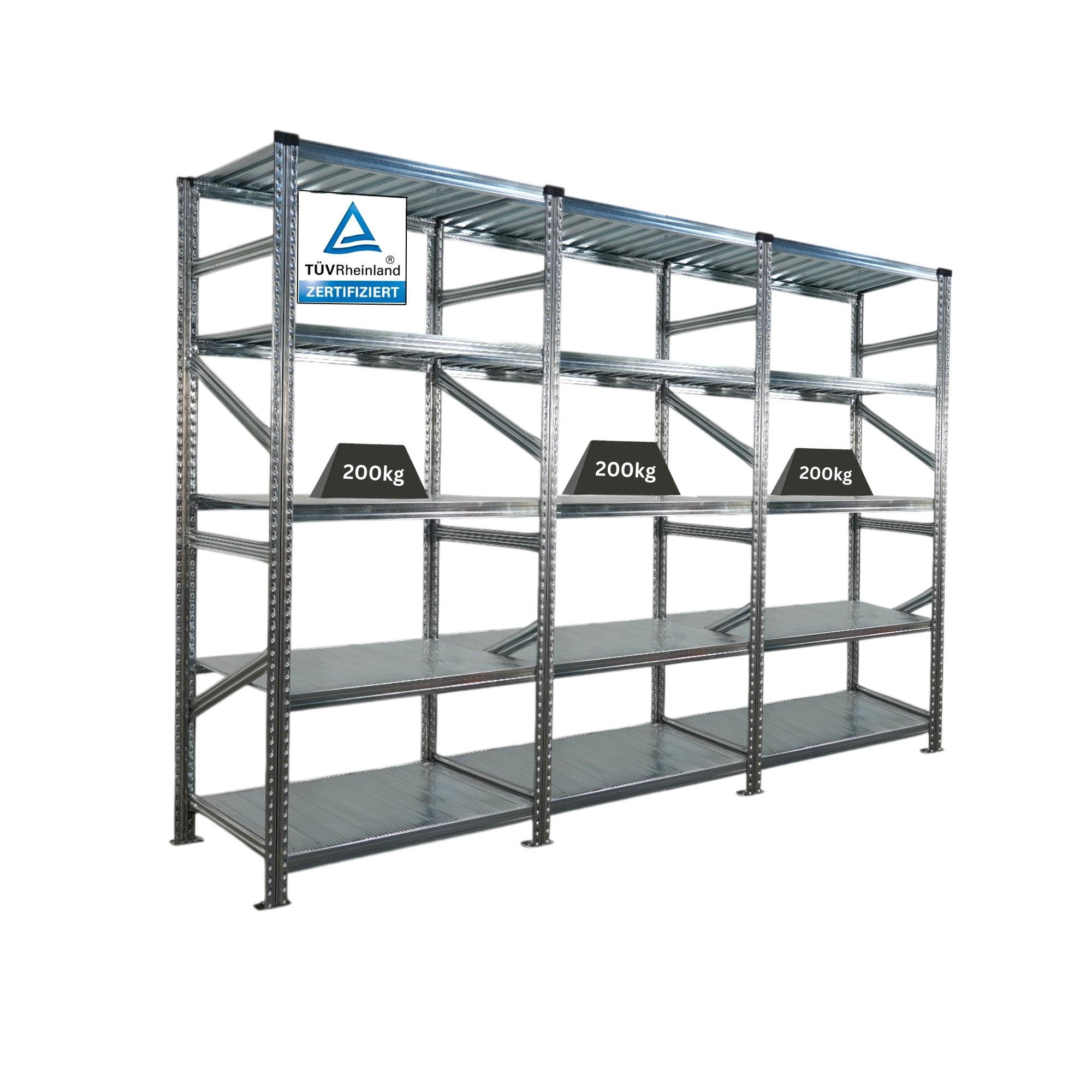 FACHBODENREGAL PROXIMO 200x270x60cm 5 Ebenen Beidseitig nutzbar Verzinkt - Silberfarben, Metall (270/200/60cm) - PROREGAL