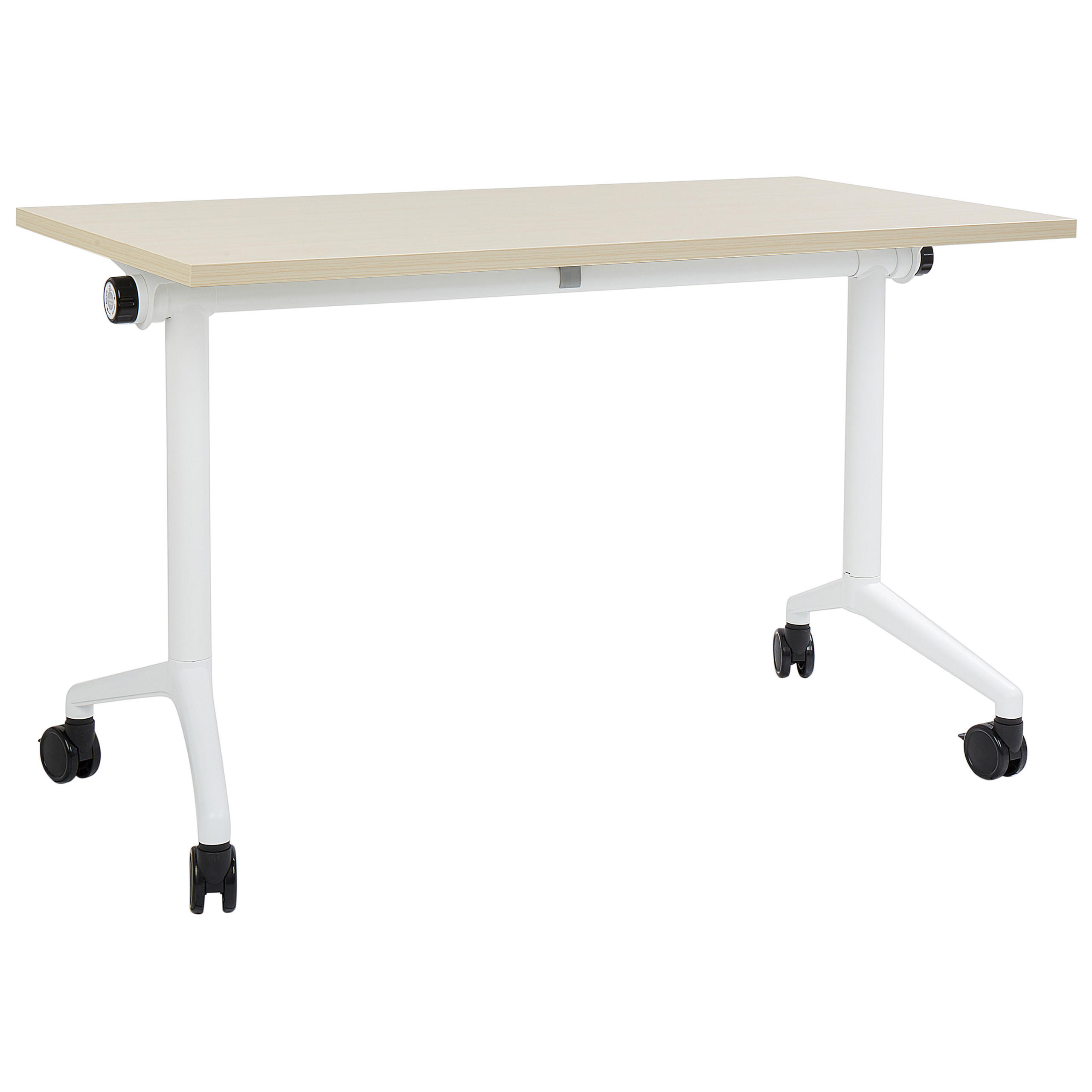 SCHREIBTISCH Zusammenklappbarer Hellbraun 120/60 cm mit Rädern Cavi - Braun/Weiß, Holzwerkstoff (60/120/75cm) - Beliani