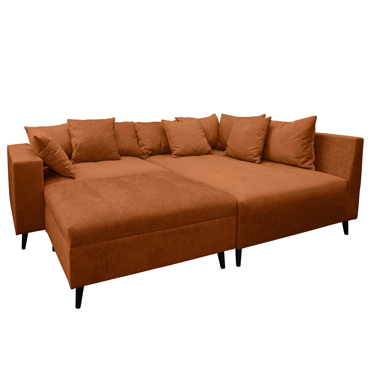 ECKSOFA mit Ottomane und Hocker - Rostfarben/Schwarz, Birkenholz/Textil (247/174cm) - home24