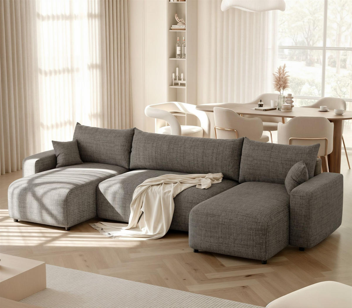 WOHNLANDSCHAFT Luna Mit Schlaffunktion - Grau, Holzwerkstoff/Textil (318/79/145cm) - Fun Möbel