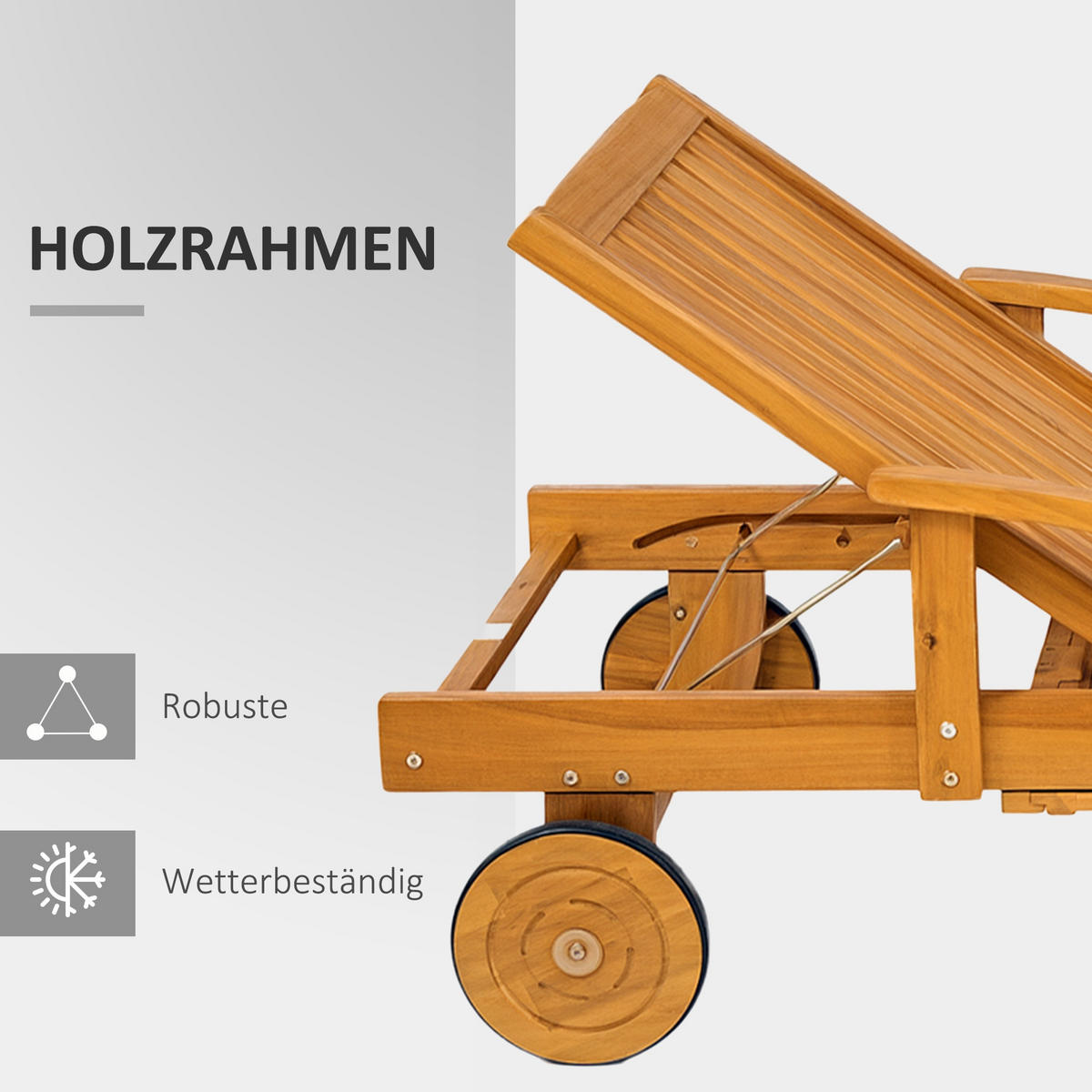 KLAPPBARE-GARTENLIEGE Akazienholz Teak - Teakfarben, Holz (69/85/165cm) - Outsunny