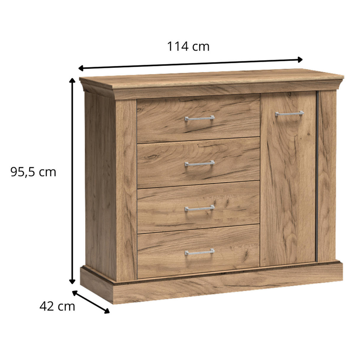 KOMMODE Antica New AN-2 114 x 95,5 x 42 cm Kraft Gold - Wildeiche, Holzwerkstoff/Metall (114/95.5/42cm) - Koseto
