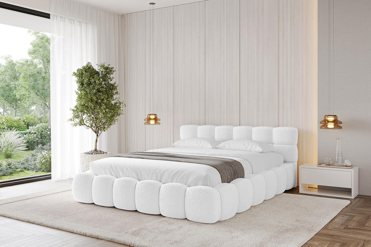 POLSTERBETT mit Bettkasten und Lattenrost, Bett mit Matratze H3/H4 - LEYA-v1 180x200 Weiß - Weiß, Holzwerkstoff/Textil (180/200cm) - ALTDECOR