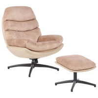 STUHL Samtstoff mit Fußhocker Sandbeige Eide - Beige/Schwarz, Textil (78/100/87cm) - Beliani