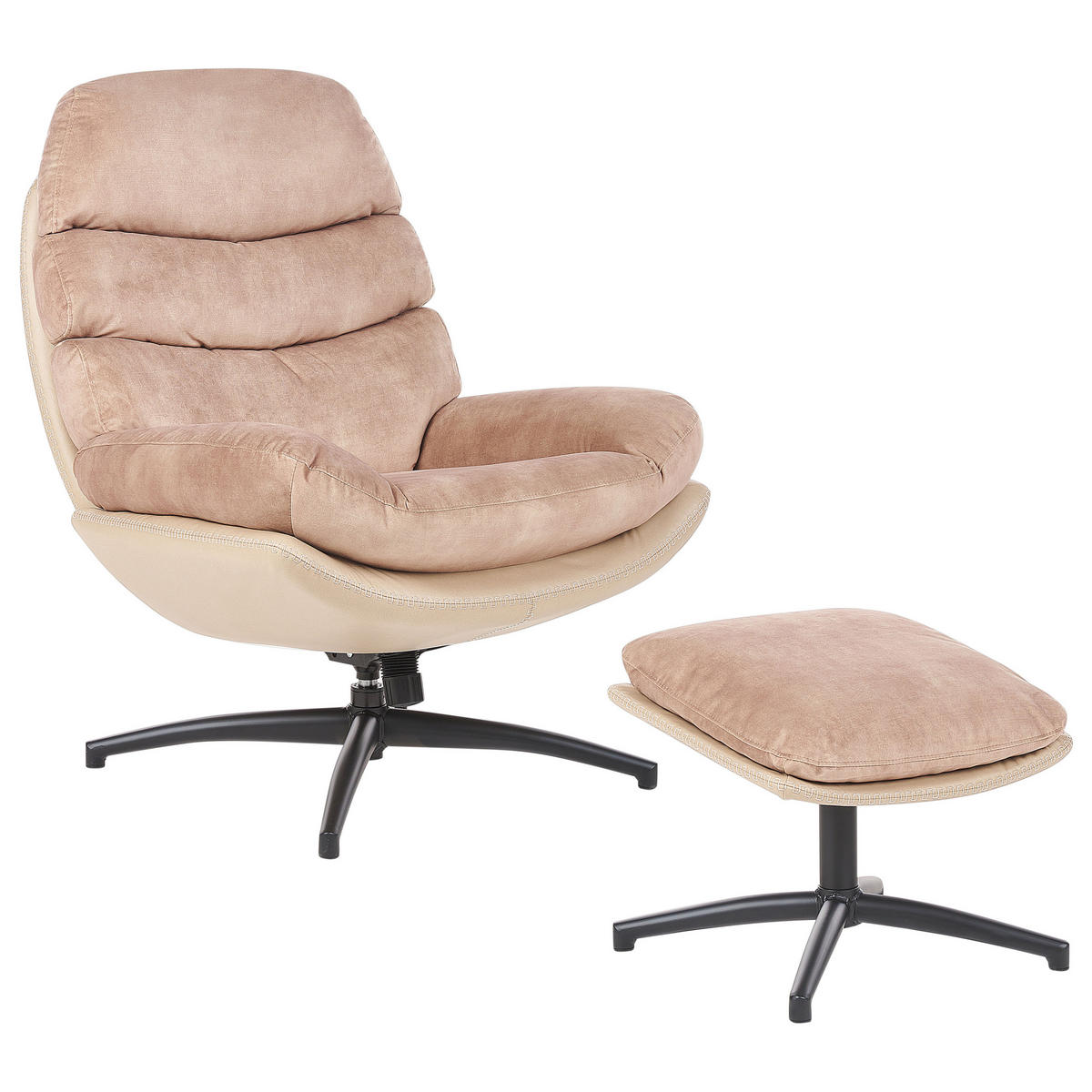 STUHL Samtstoff mit Fußhocker Sandbeige Eide - Beige/Schwarz, Textil (78/100/87cm) - Beliani