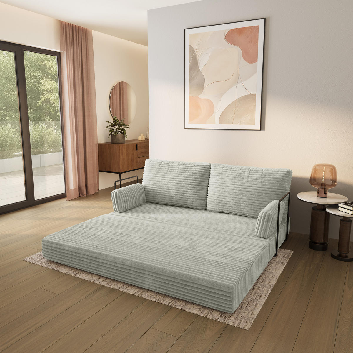 POHOVKA z pěny SILAR s kovovým rámem Manšestrová látka Světle šedá - světle šedá, textil (170/86/80cm) - MASSENO