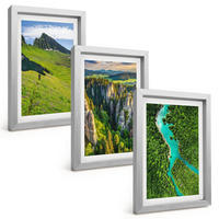BILDER SET 3er Set - 20x30 cm Silberner Rahmen - Grüne Berge, Flussfelsen - Silberfarben, Kunststoff (20/30cm) - TULUP