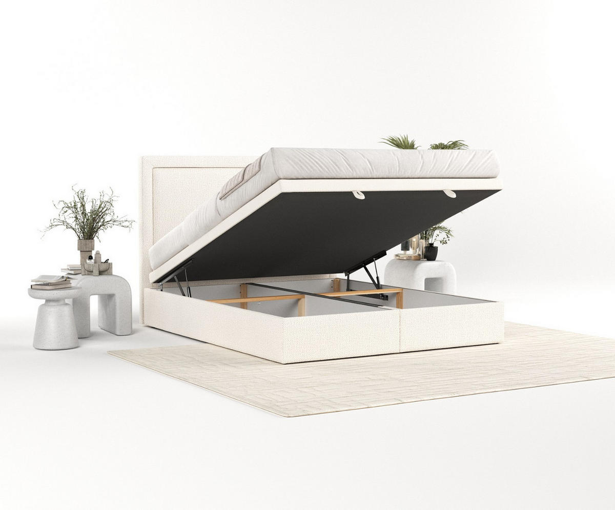 POLSTERBETT Salma mit Stauraum 200/200 cm Creme im Alta Stoff - Creme/Schwarz, Holz/Holzwerkstoff (200/200cm) - AltaBeds