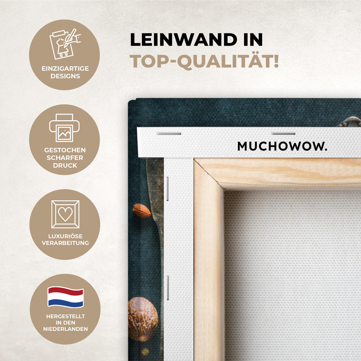 LEINWANDBILD Kräuter - Gewürze - Löffel Wandbild Wohnzimmer 60x80 cm - Currygelb, Textil (60/80cm) - MuchoWow