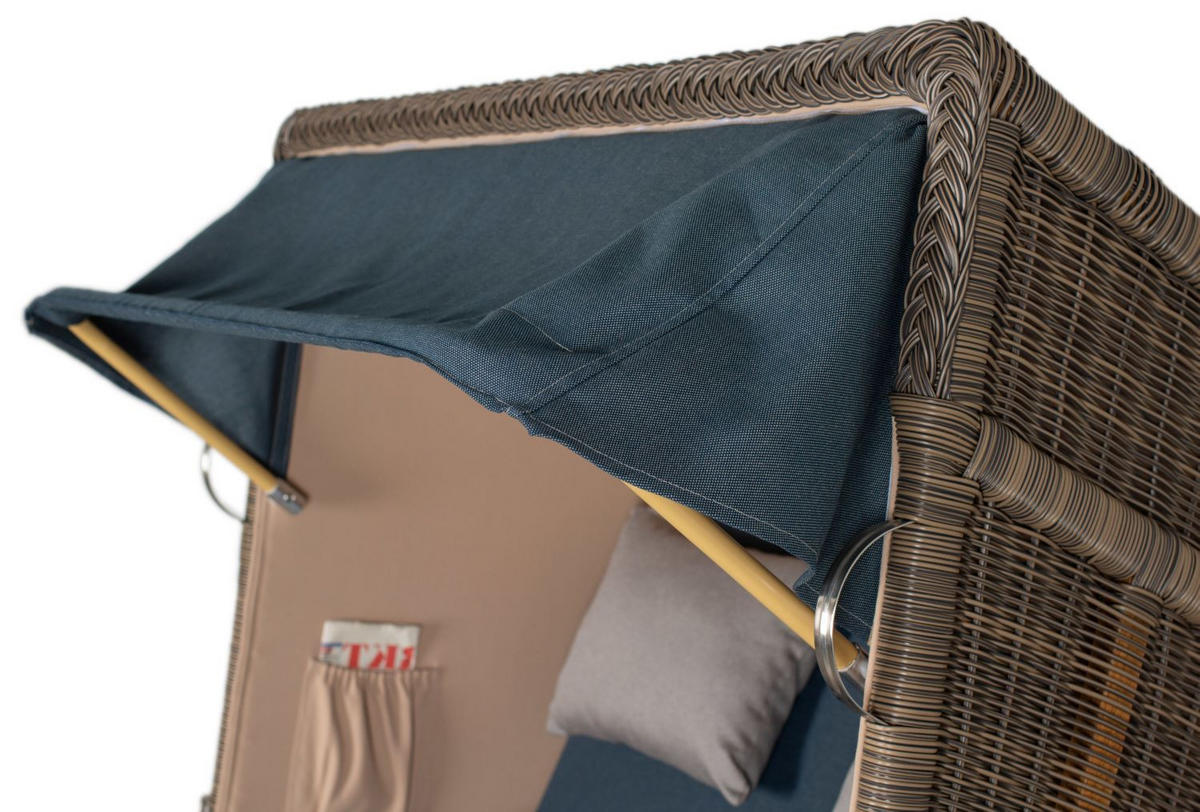 STRANDKORB Komplettset: Schaalsee Teak - PE grau - Modell 593 - Grau, Holz/Kunststoff (125/170/80cm) - bene living