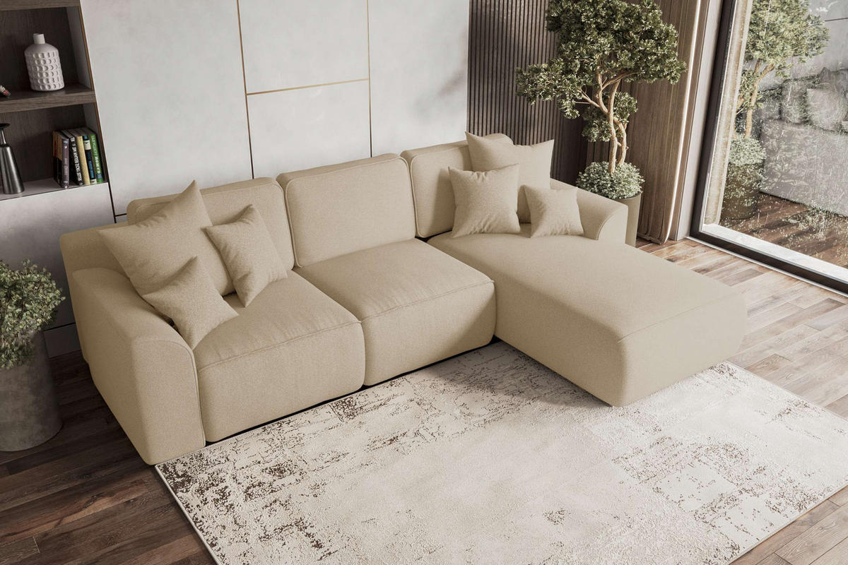 ECKSOFA GUSTO Strukturstoff Beige Rechts inkl. Schlaffunktion - Chromfarben/Beige, Kunststoff/Textil (295/194cm) - 99rooms