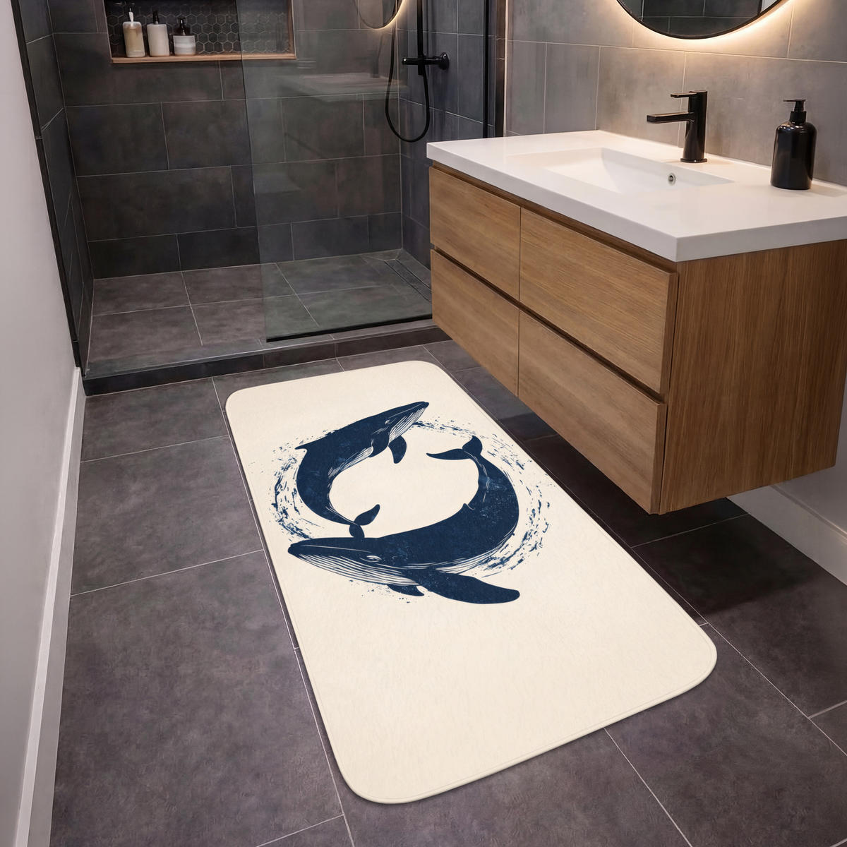 BADEMATTE Wale - Spritzer - Kreis - Dunkelblau 60x120 cm - Dunkelblau, Kunststoff/Textil (60/120cm)