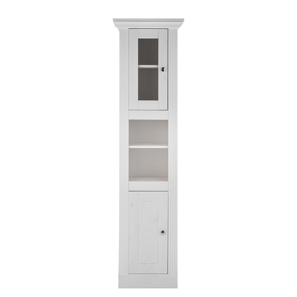 MASSIVER HOCHSCHRANK - Kiefer massiv - Silberfarben/Weiß, Holz/Metall (50/185/40cm) - home24