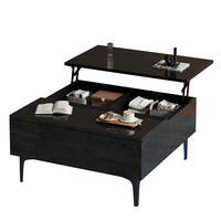 COUCHTISCH 70/70/35 cm schwarz mit höhenverstellbarer Tischplatte und Stauraum - Schwarz, Holzwerkstoff (70/70/35cm) - OKWISH