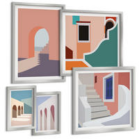 BILDER SET 5er Set - 50x50 cm & 20x30 cm & 40x60 cm Silberner Rahmen - Minimalistische Pastellgrafiken - Silberfarben, Kunststoff (40/60cm) - TULUP