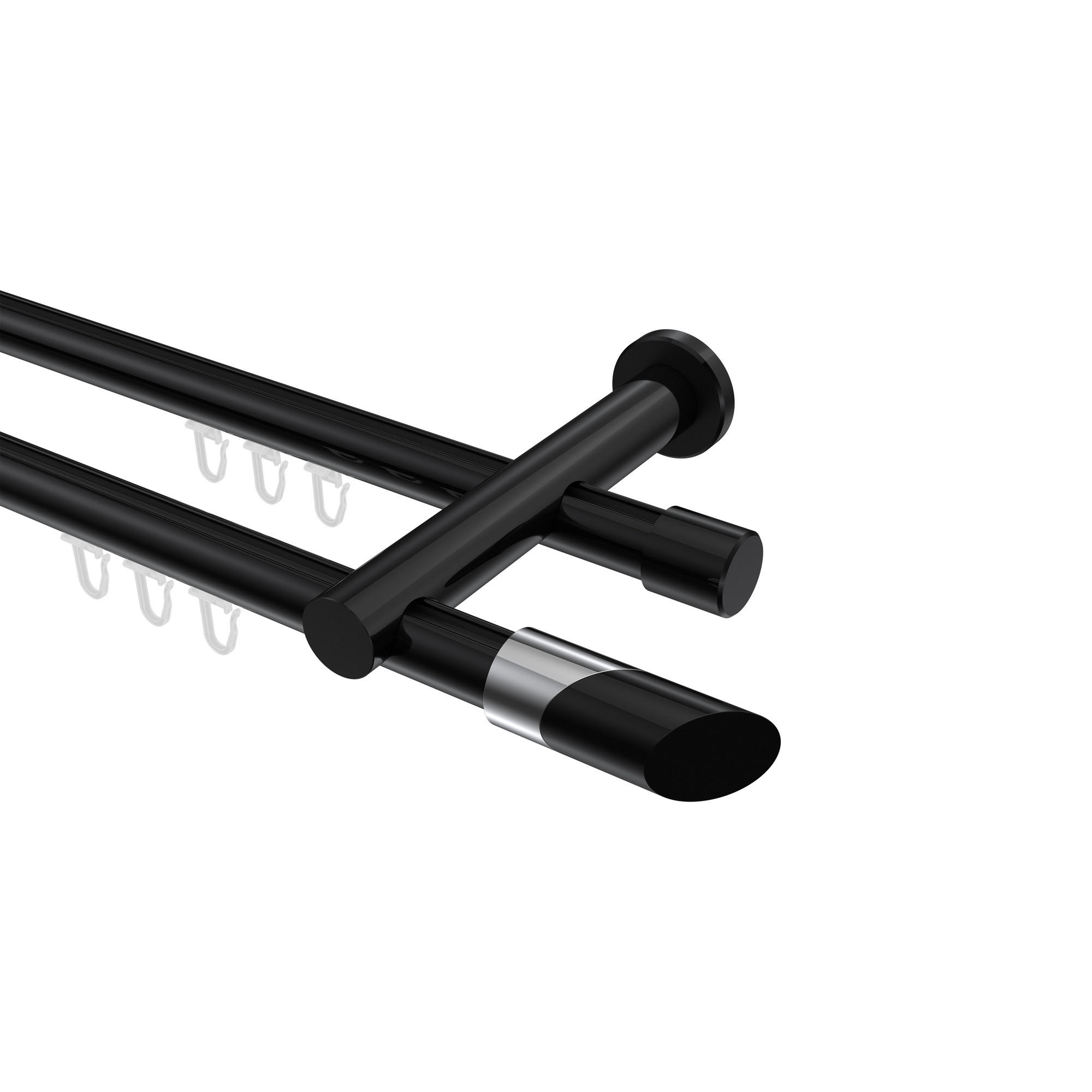 INNENLAUF-GARDINENSTANGEN-SET Platon Verano 480 cm (geteilt in 3 x 160 cm), 2-läufig, 20 mm Ø Schwarz - Chromfarben/Schwarz, Metall (480cm) - INTERDECO
