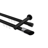 INNENLAUF-GARDINENSTANGEN-SET Platon Verano 480 cm (geteilt in 3 x 160 cm), 2-läufig, 20 mm Ø Schwarz - Chromfarben/Schwarz, Metall (480cm) - INTERDECO