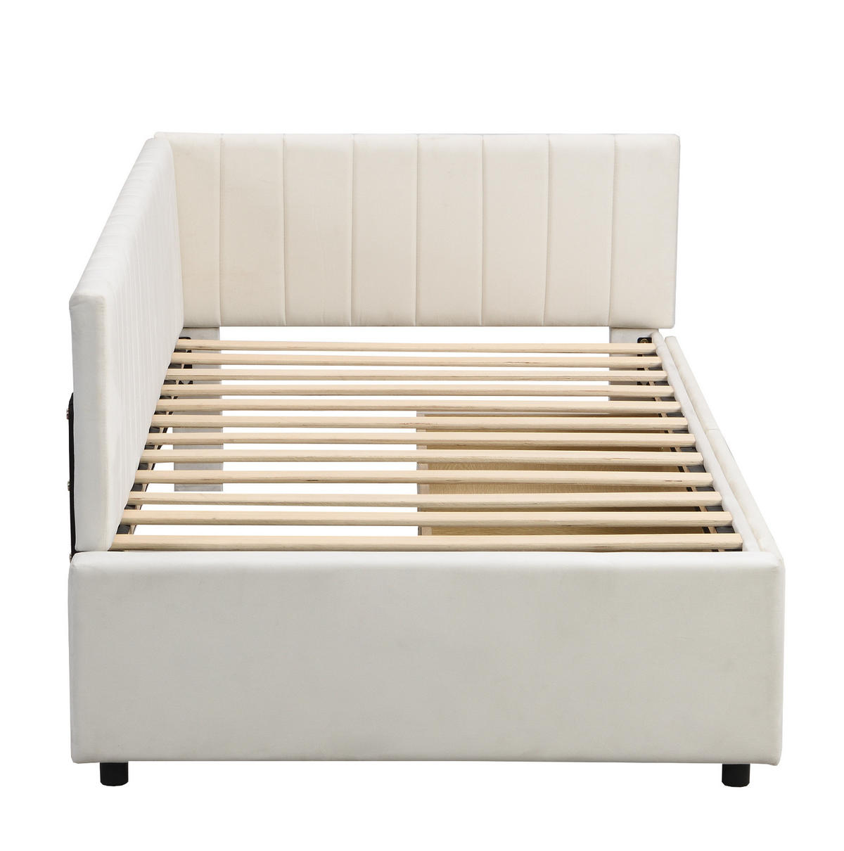 POLSTERBETT 90/200 cm mit 2 Stauraumschubladen, Lattenrost und Samtbezug, Beige - Beige, Leder (90/200cm) - Redom