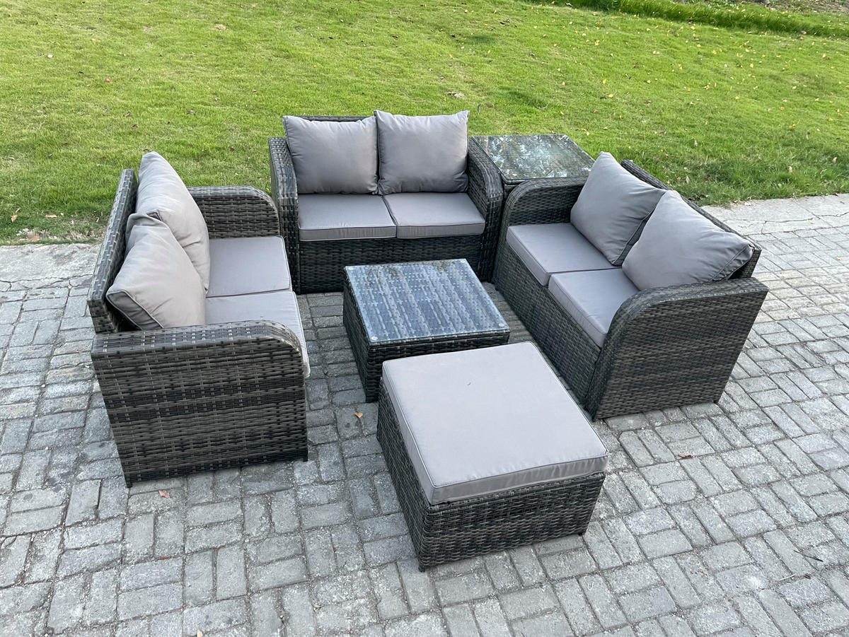 LOUNGESOFA-SET Polyrattan Dunkelgrau 7-Sitzer - Dunkelgrau, Metall - Fimous