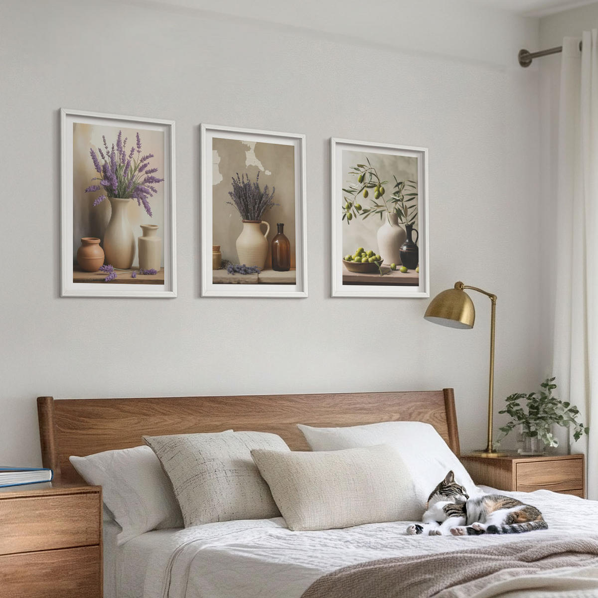 WANDBILDER 3er-Set - 40x60 cm Weißer Rahmen - Blumen in Vasen, Oliven, Dekorationen - Weiß, Kunststoff (40/60cm) - ArtPrintCave