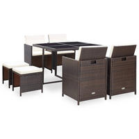 GARTEN-ESSGRUPPE 9-teilig Mit Auflagen Poly Rattan Braun - Creme/Braun, Kunststoff/Textil - vidaXL