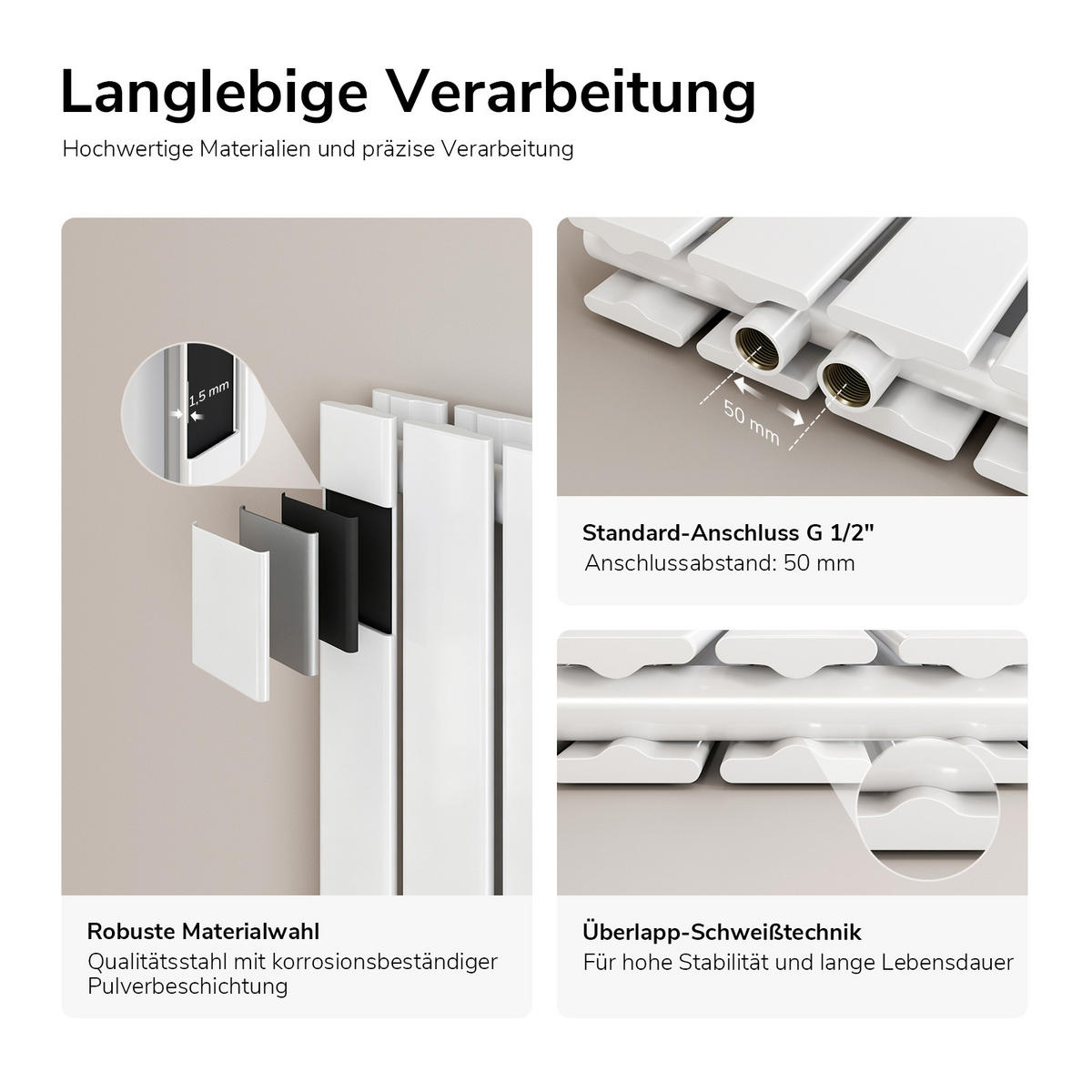 HEIZKÖRPER Vertikal Warmwasser Zweilagig Weiß 180/61,6/6,6 cm - Weiß, Metall (62/180/6.6cm) - EMKE