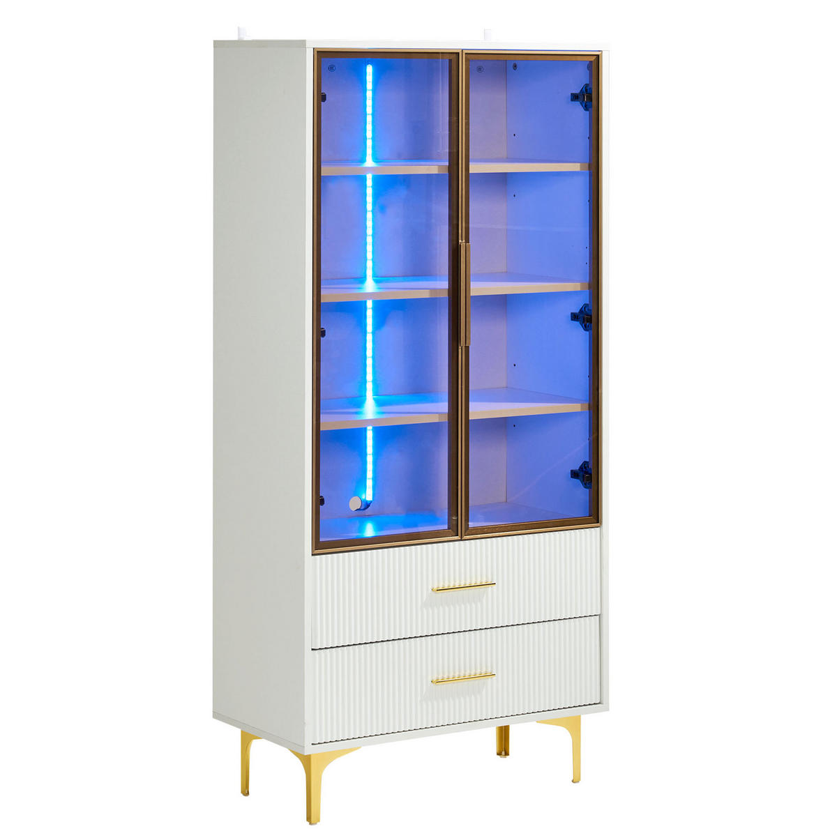 HOCHSCHRANK aus Spanplatte 70x35x150cm in Weiß mit LED - Weiß, Holzwerkstoff (70/150/35cm) - Modfu