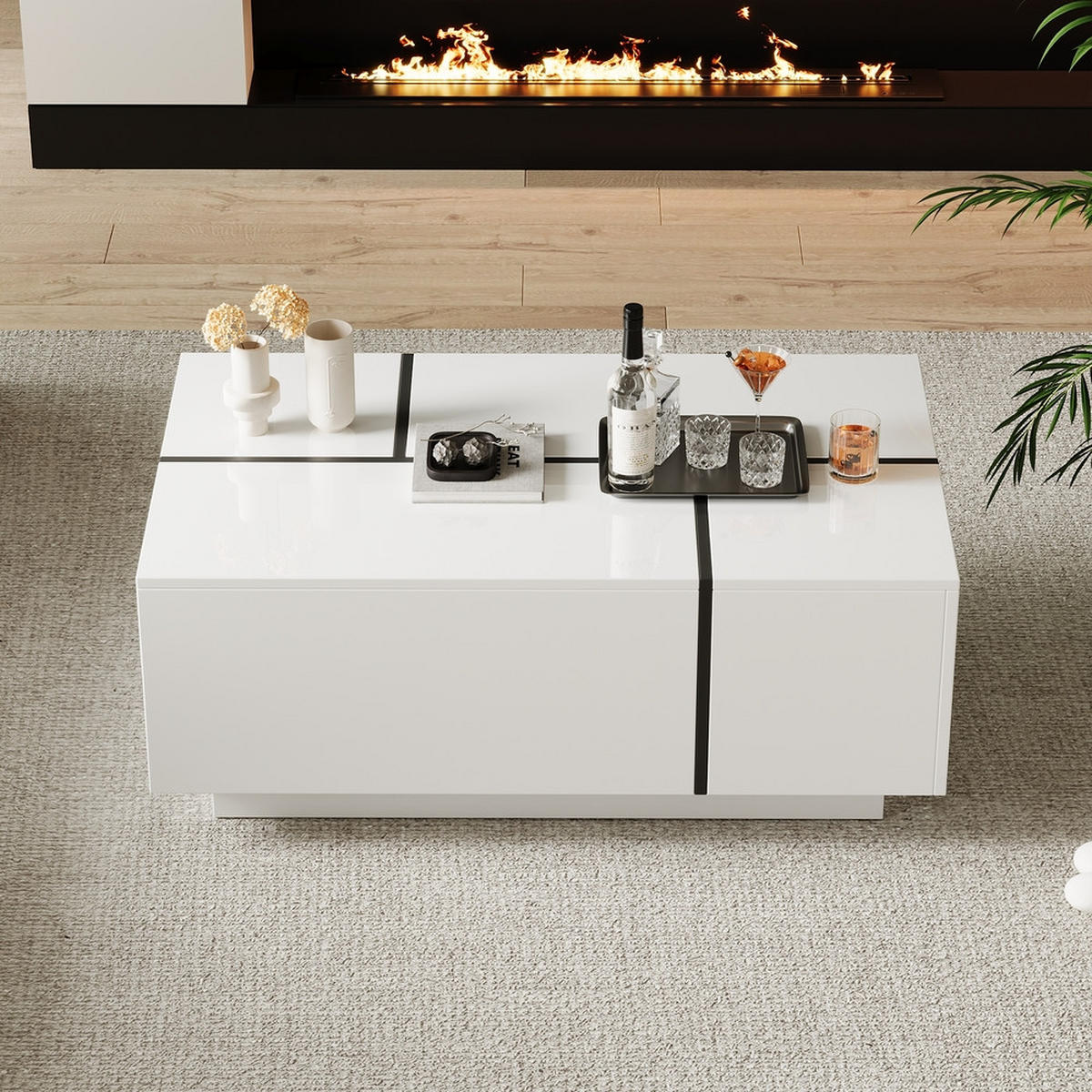 COUCHTISCH 100x60cm Weiß Quadratisch Patchwork 4 Schubladen Höchstlast 30kg - Weiß, Holz (79.6/39.57/20.6cm) - FLIEKS