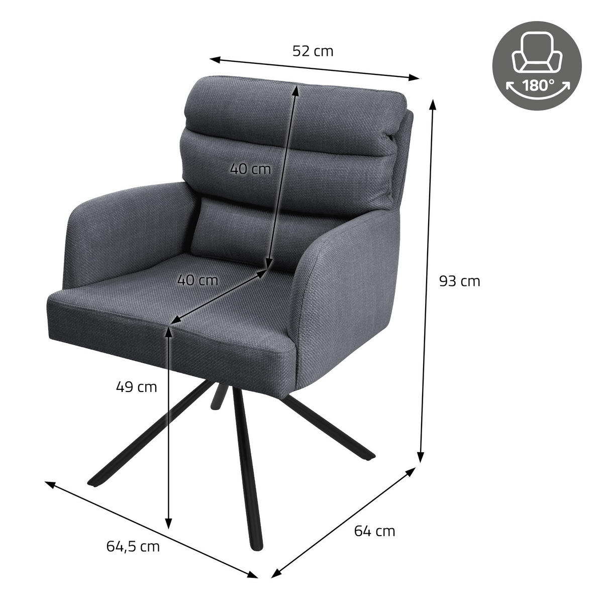 ESSZIMMERSTUHL 4er Set Anthrazit - Anthrazit, Metall (64/93/64.5cm) - ML-DESIGN
