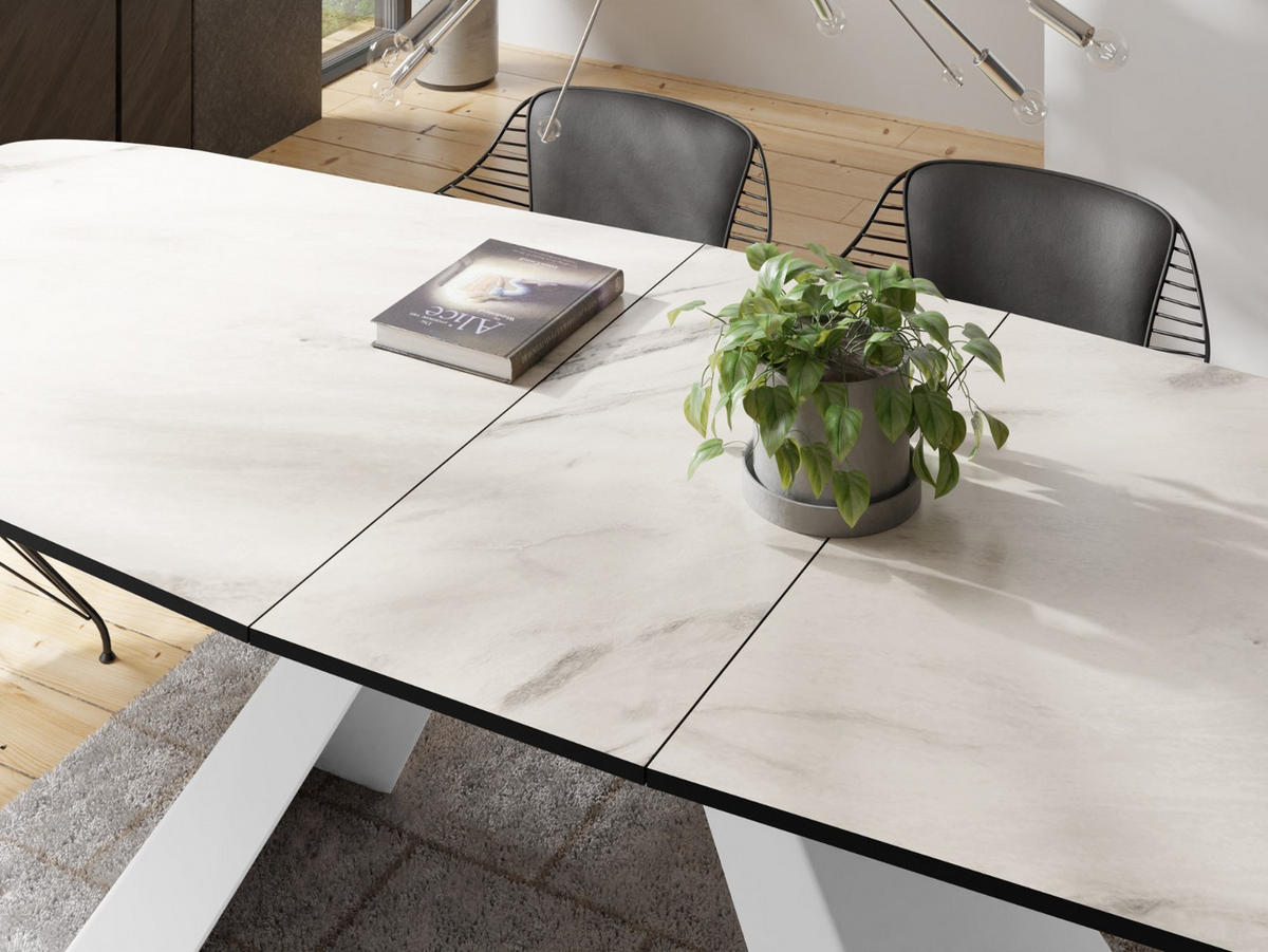 ESSTISCH Monte Weiß rechteckig ausziehbar, Marmor Weiß 160-200/80/76 cm - Ecru/Weiß, Holzwerkstoff/Metall (160/80/76cm) - WFL GROUP
