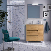 NOJA Komplett-Set 850 3 Schubladen und 1 rechte Tür Eiche Afrika Satin + Waschtisch + Spiegel + Leuchte - Alufarben/Schwarz, Metall (45/54/84.8cm) - Salgar