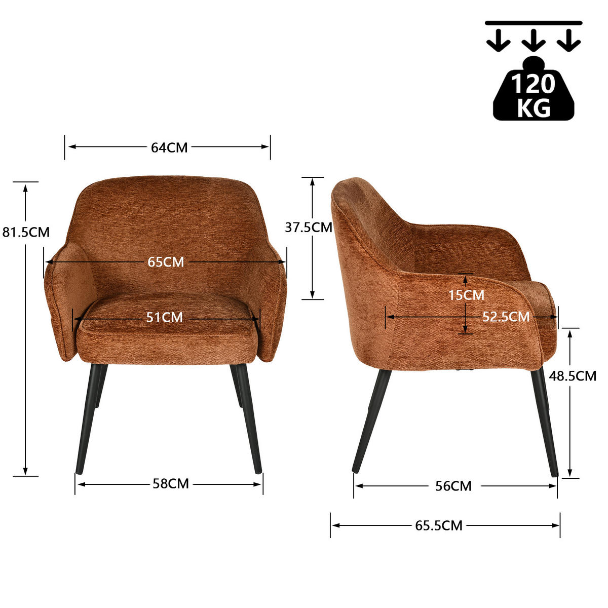 SESSEL in Webstoff, Braun - Braun, Textil/Metall (64/81.5/65.5cm) - Meubles Cosy