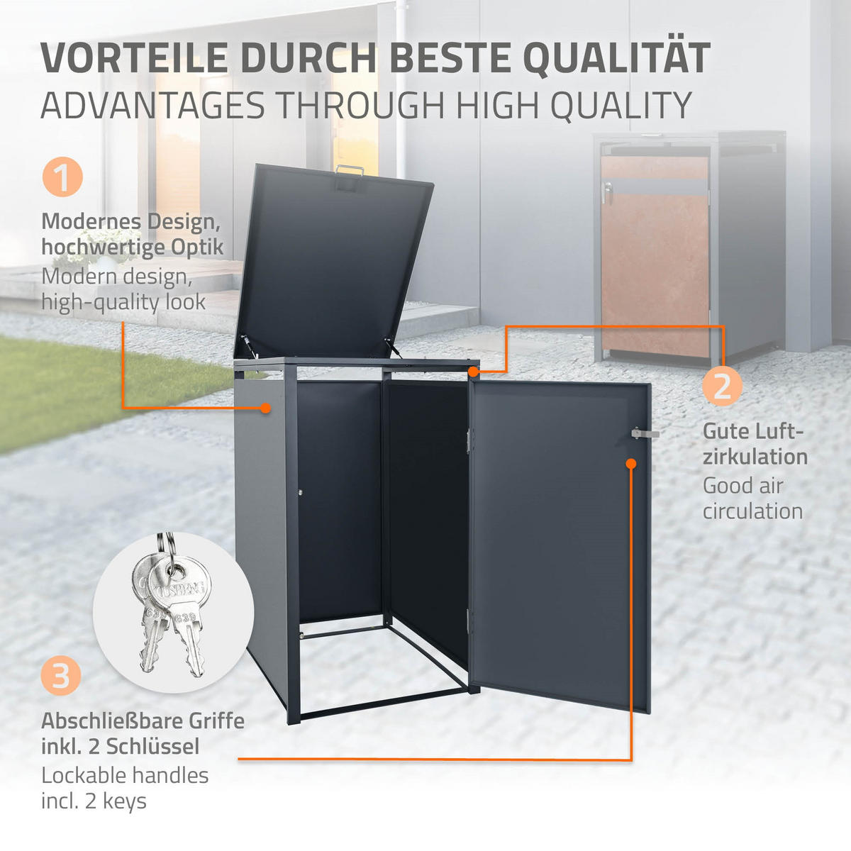 MÜLLTONNENBOX 1er Anthrazit-Rostoptik - Rotbraun, Metall (80/116.3/68cm) - ML-DESIGN